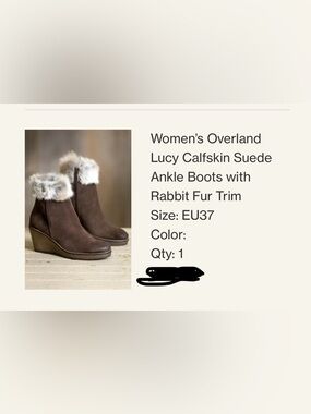 Overland Lucy suede zip wedge bootie with rabbit fur trim